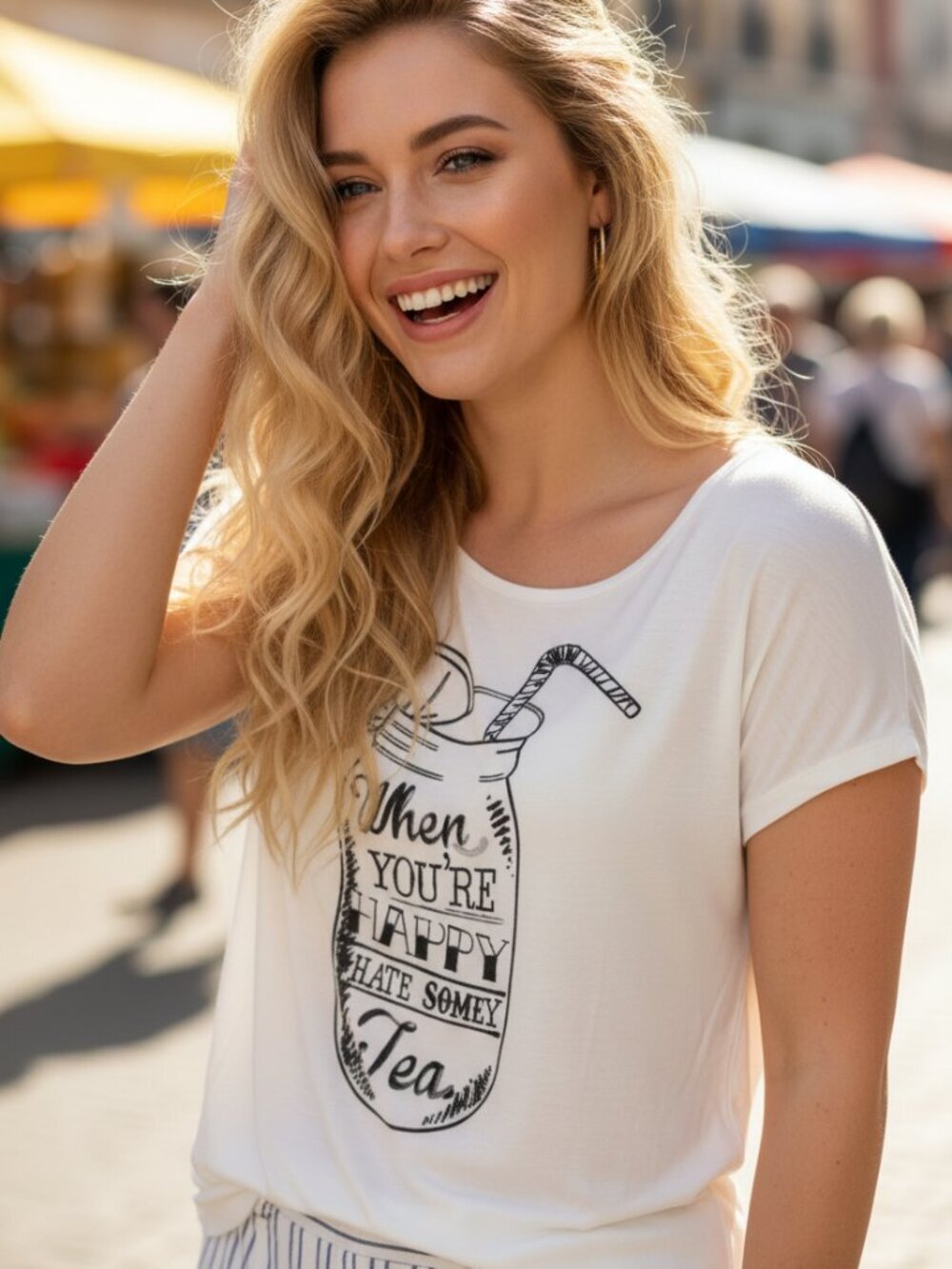 Casual Womens White graphic Tee shirt